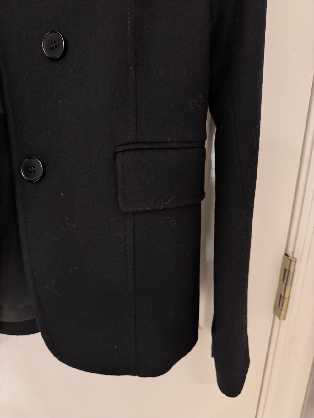 Theory Black Wool Pea Coat with Flap Pockets